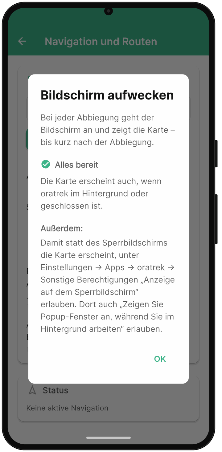 oratrek-Dialog mit dem Abschnitt „Alles bereit“