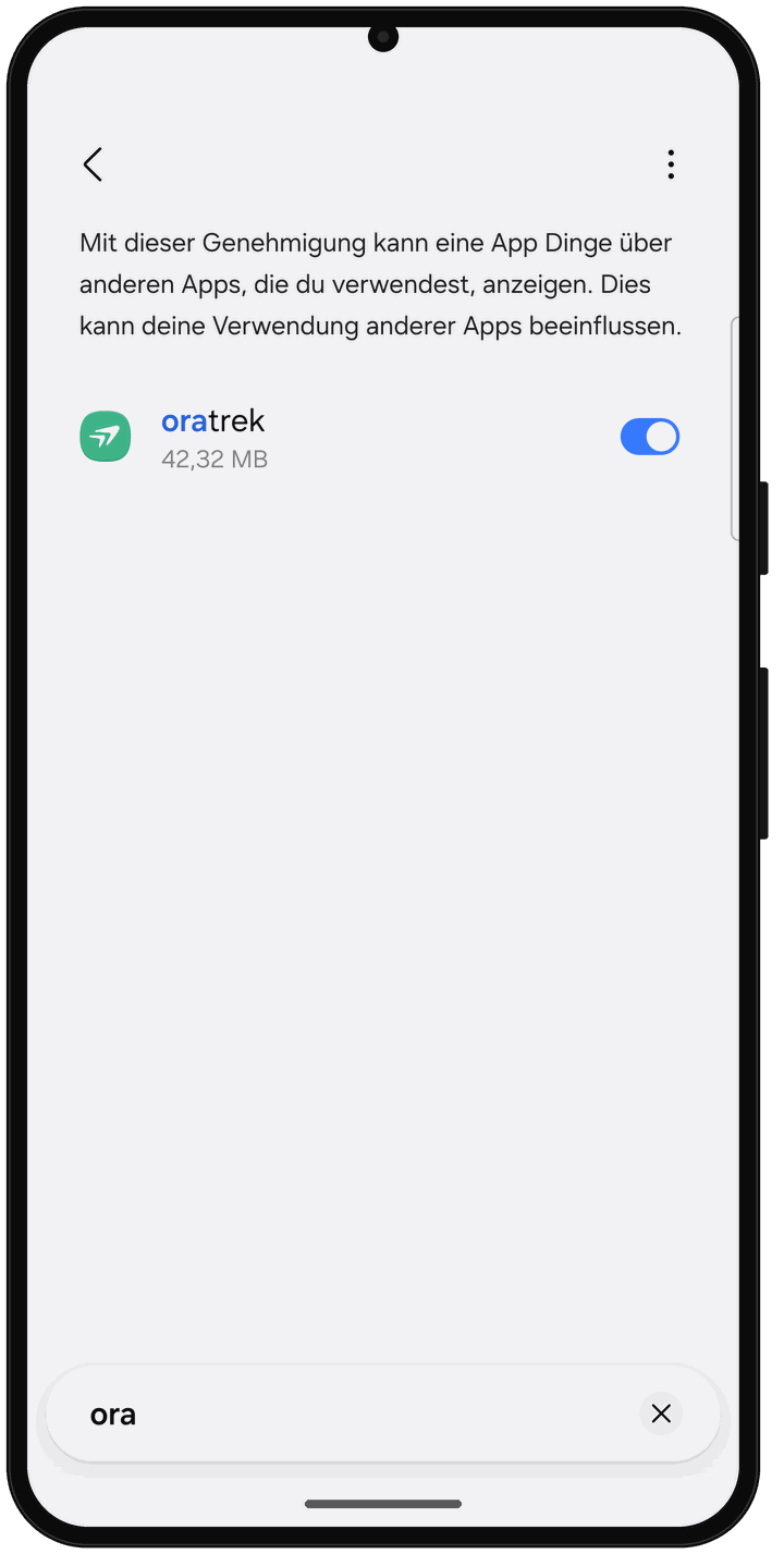 Samsung-Liste „Am Anfang anzeigen“, gefiltert auf oratrek, Schalter eingeschaltet