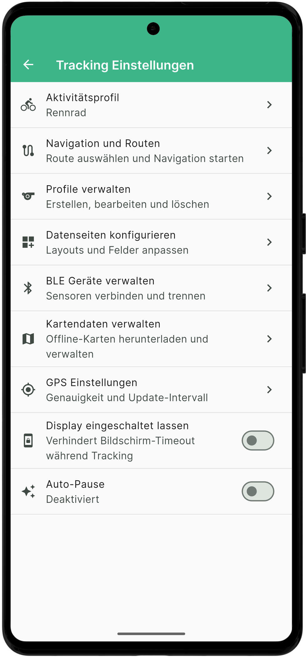 Einstellungen zur Anpassung des Tracking-Profils