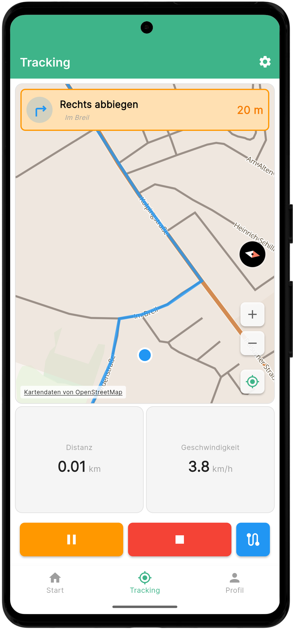 Kartenansicht mit aktiver Navigation