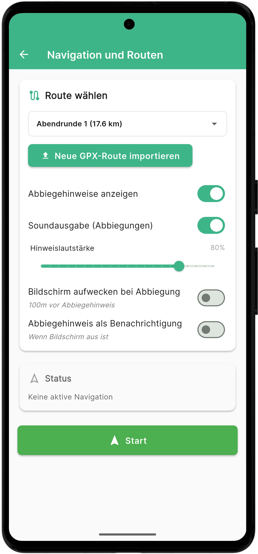Navigationseinstellungen mit individuellen Optionen
