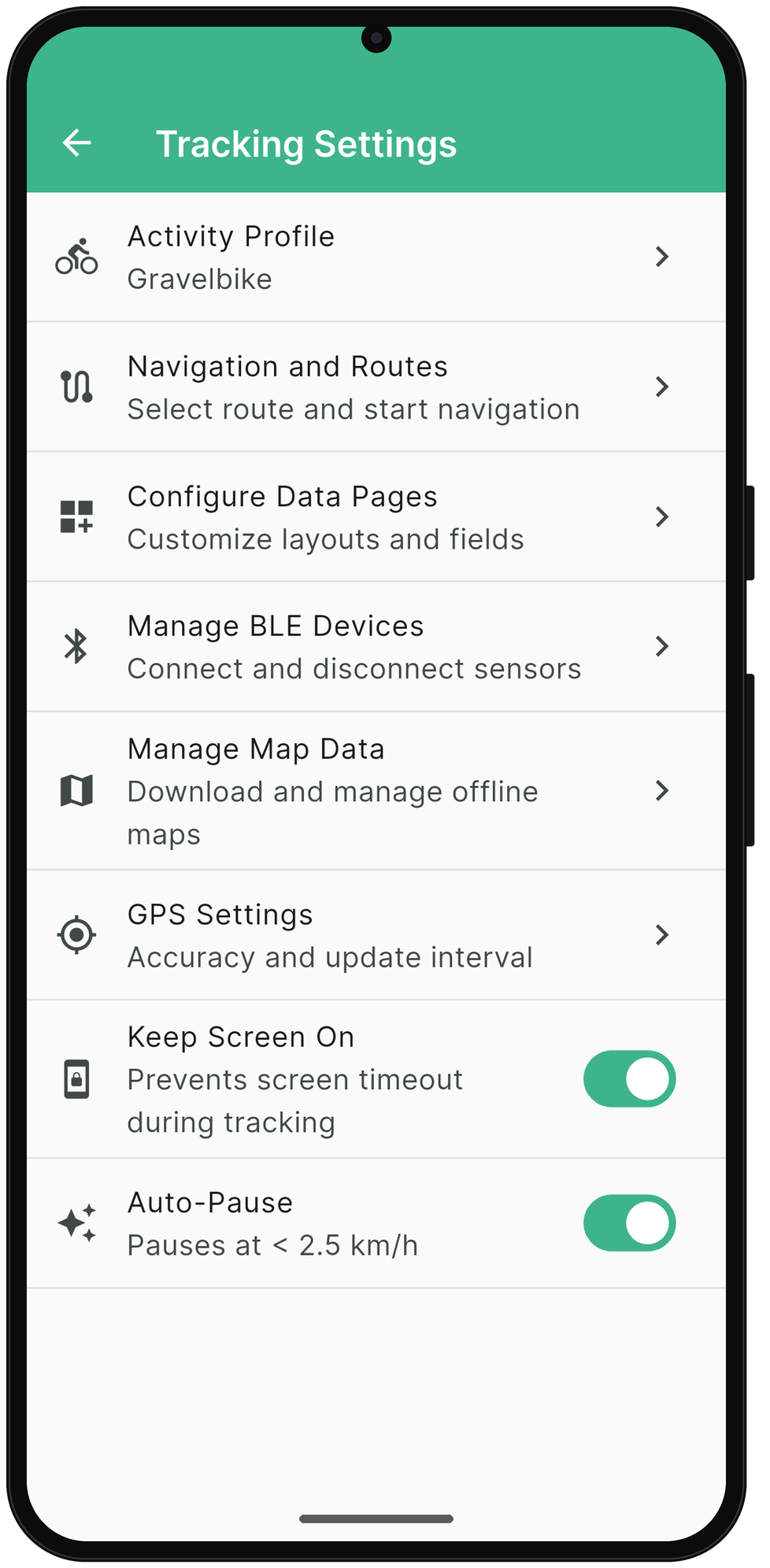 Settings for customizing the tracking profile