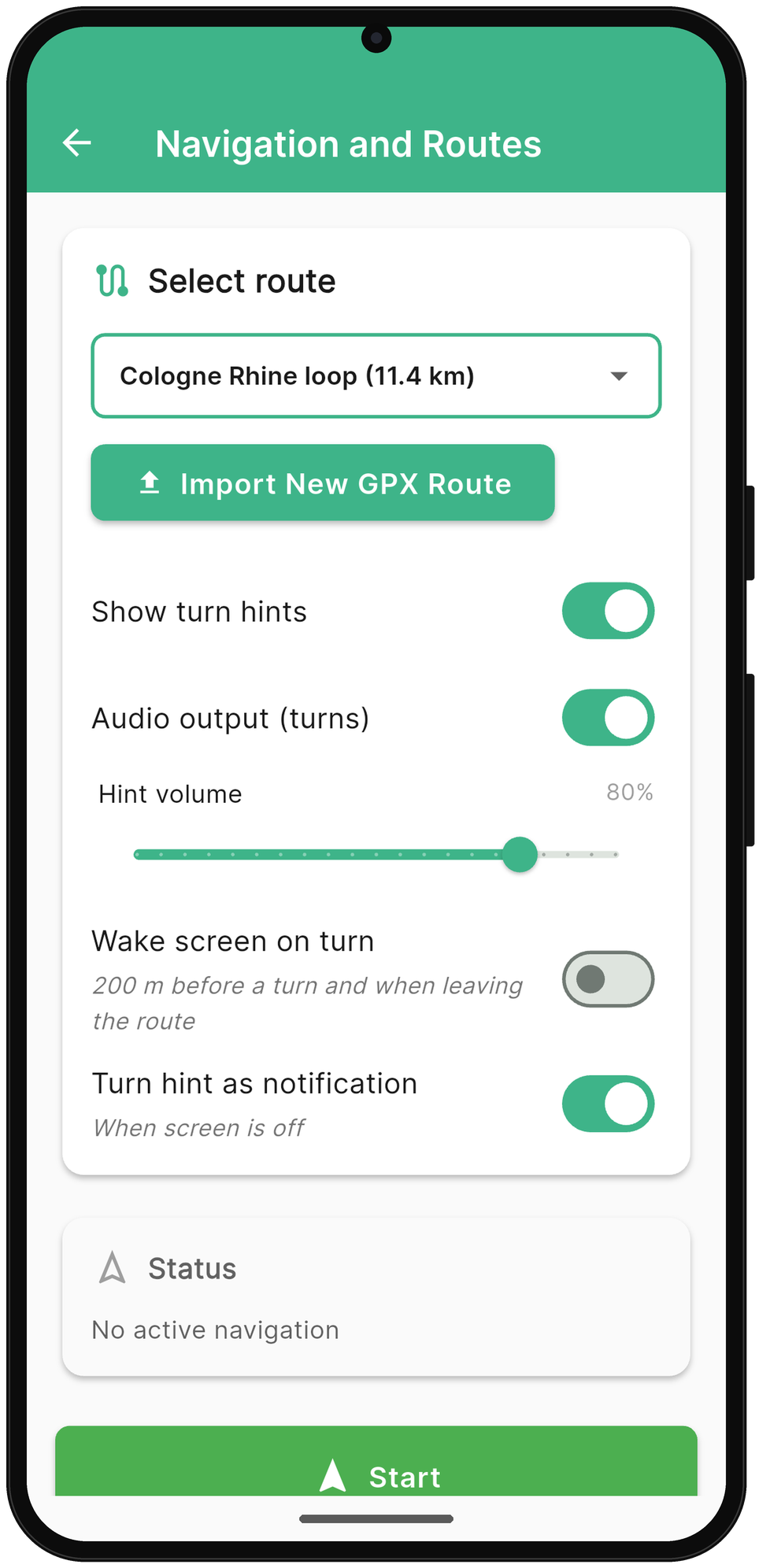 Navigation settings with individual options